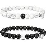 Young & Forever Gift Reiki Crystal Natural Stone Howlite and Onyx Tai Chi Yin-Yang Evil Eye Morse Code Healing Energy Reiki Gemstone Magnetic Couple Bracelet for Men and Women