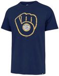 '47 MLB Men's Alternate Team Distressed Imprint Match Baseball Primary Logo Wordmark T-Shirt, Milwaukee Brewers, Medium