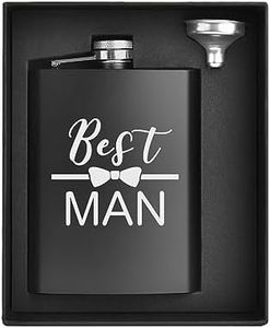 ELEGANTPARK Engraved Best Man Flask Personalized Groomsmen Gifts for Wedding Best Man Proposal Gifts Stainless Steel 8 OZ Black Hip Flask with 1 Funnel Flask Gifts for Best Men