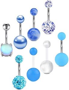 Rajnard Piercing Ombligo Aros Acero quirúrgico Azul 14G 8Pcs Bola de Cristal Brillante Perla Anillo Ombligo Joyería del Cuerpo del Vientre para niña Mujeres