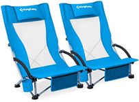 KingCamp Beach Chair 2 Pack High Back Lightweight Folding Backpack Chair with Cup Holder Pocket Pillow Bag for Outdoor Camping Sand Concert Lawn Festival Sports, Blue