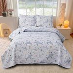 Beach Bedding Kids Twin Size Quilt Set Shark Quilt Bedding Summer Cool Lightweight Quilt Coastal Bedding Reversible Quilt Bedspread Ocean Quilt Grey Shark Animal Quilts Coverlet with Pillow Shams