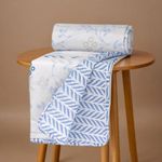 HUESLAND 100% Cotton Reversible Dohar Single Bed Cotton | Soft Cambric Weave, All Weather Light AC Blanket | 56 x 89 inches, Petal - White & Arctic Blue