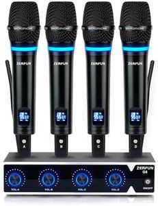 ZERFUN Pro Rechargeable Wireless Microphone System 4 Channel, UHF Metal Handheld Wireless Microphones Cordless Mics with VOL Control, 4x50 Adjustable Frequency for Karaoke Singing Church(G8)