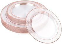 MATANA 40 Premium Reusable Plastic Plates with Hammered Rose Gold Rim - 20 x 26cm, 20 x 19cm - Hard Plastic Party Plates for Weddings, Birthdays, Christmas, Parties