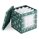 Navaris Christmas Bauble Storage Box - X-Mas Tree Decorations Storage Container with Festive Design - for 64 Baubles and Ornaments - Green