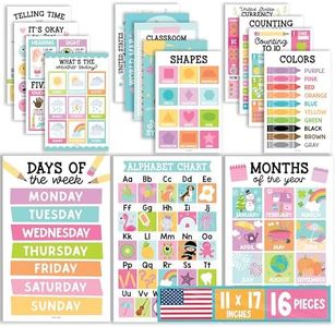 16 Colorful Preschool Classroom Posters - Educational Posters For Toddlers 1-3, Toddler Learning Posters, Homeschooling Supplies, Alphabet Poster For Toddlers, Days Of The Week Poster For Kids Posters