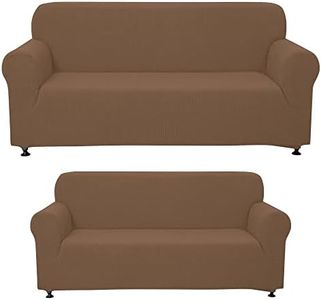 Sapphire Home 3-Piece Couch Cover Set, Sofa, Loveseat, and Arm Chair Slipcovers, Form fit Stretch, Wrinkle Free, Furniture Protector, Sofa Covers for Living Room, Polyester Spandex (Brown)