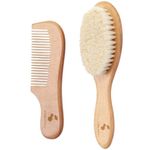 A Baby Cherry - Baby Comb,Baby Hair Brush, 2 Piece Premium Baby Brush & Comb Set | Wooden Baby Comb Hair for New Born & Natural Fiber Hair Brush for Toddler | Perfect Baby Grooming Kit