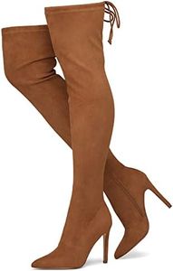 Shoe Land JESSENIE Women’s Thigh High Boots Over the Knee Pointed Toe Stiletto Heel Dress Boots, Chestnut, 10