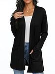 QIXING Womens Cardigans with Pocket Lightweight Long Sleeve Open Front Black Cardigans for Women UK Elegant Casual Ladies Boyfriends Cardigans for Spring Summer Autumn (Black, L)