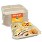 ECO SOUL [3-Compartment, Pack of 50 Disposable Meal Tray | Compostable Bagasse Plates | Eco-Friendly Biodegradable Dinner Plates | Party, Wedding, Event Plates, Beige