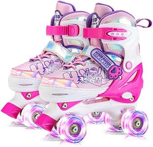 HYKID Paw Stars 4 Size Adjustable Roller Skates with Light Up Wheels,Safe for Girls Kids Toddler, Trimmable Insole Included (Small)