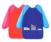 JUHONNZ Kids Art Smocks,2 Pack Toddlers Artist Apron Long Sleeves with 3 Roomy Pockets Waterproof Painting Aprons for Art Crafts Classroom Community Events Age 5-10 Years Girls Boys