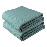 Gilden Tree Large 2 Pc Bath Sheet 100% Natural Cotton Waffle Weave – Generous Size Lightweight Ultra Absorbent Quick Drying Fade Resistant (Seafoam)