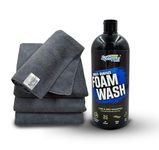 SOFTSPUN Microfiber &1 ltr Car shampoo combo 40x40cm 340gsm 4pcs Grey Car & Bike Premium Liquid Shampoo Combo|Extra Suds, Removes Tough Dirt & Grime|pH Neutral|Works with Bucket &Foam Cannon