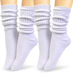 HOT FEET Women's Slouch Socks 2-Pack - Cozy Cotton Blend Scrunch Boot Socks, Long Slouchy Scrunchy Calf Socks, Sizes 4-10, White