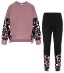 GRACE KARIN Teen Girls Fashion Loose Fit Outfits Fall Sweatshirt Sweatpants Pullover Tracksuit for Daily Casual Sports Dark Pink Leopard 12-14 Years