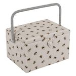 Hobby Gift Large Sewing Box Organiser with Handle - Cotton Basket Sewing Storage Box, Craft Storage Boxes with Compartments for Tools & Accessories - 23.5 x 31 x 20cm, Bees