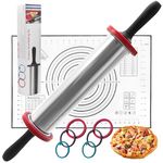 AGIgear Rolling Pins for Baking,Adjustable Rolling Pin with Thickness Rings for Baking,Stainless Steel Rolling Pin for Baking Dough, Pizza, Pie, Pastries, Pasta, Cookies (Black)