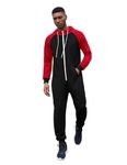 COOFANDY Mens Hooded Jumpsuit Full Zip Onesie Rompers One Piece Overalls Lightweight Tracksuit with Pockets Black/Red Medium