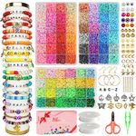 Hbnlai 15000 Pcs Clay Beads Bracelet Making Kit, 72 Colors 3 Boxes Preppy Friendship Bracelet Kit Flat Polymer Heishi Beads for Jewelry Making with Letter Beads and Charms, Crafts Gift for Teen Girls