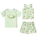 Kinberr Pajamas for Girls 3 Pieces Pjs Set Green Avocado Print Sleepwear Comfy Stretchy Soft Nightwear Homewear