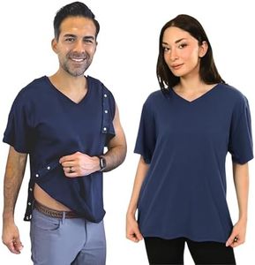 Post Surgery Shirt with Discreet Left & Right Side Snap Access (2XL, Navy)
