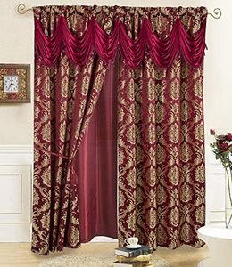 DreamField Linen Jacquard Window Curtains for Living Room and Bedroom 54 W x 84 L Inches - 2 Panel Set with Attached Valance, Backing and 2 Tie Backs Long Elegant Fancy Design Cortinas para Sala