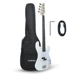 Kadence PBWH Tennessee 46.5” Electric Bass Guitar (P-Style) S-S Pickup | Solid Poplar Wood Body, Maple Neck | Split-Coil Pickup | Fixed Bridge | Gig Bag + Cable | Matte White