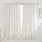 NICETOWN Natural Linen Sheer Curtains 72 inches Long Privacy Protect for Living Room, Sunlight Faded Filtering Rod Pocket Back Tab Elegant Semi Sheers 2 Panels for Kitchen/Bedroom/Farmhouse/, W52xL72