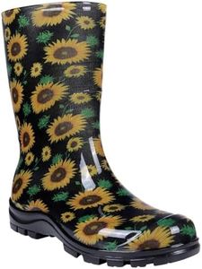 Asgard Women's Mid Calf Rain Boots Short Waterproof Garden Shoes Flower Print Sunflowers 40