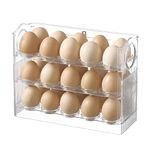 Fridge Egg Storage Box, 3 Tier Flip Fridge Plastic Egg Rack, Fridge Egg Tray Container with Auto Pop Up Design, Kitchen Countertop Fresh Egg Storage Container, (Holds 30 eggs)