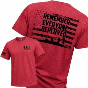 RED Friday US Military Shirt Remember Everyone Deployed Flag Sleeve Print American Pride Mens Premium Tri Blend T-Shirt, Vintage Red, XX-Large