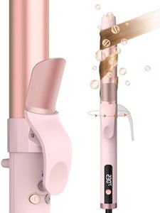 Rotating Curling Iron, 30S Fast Heating Dual Voltage Automatic Curling Iron, 5 Temperatures Automatic Rotating Hair Curler 1 1/4 inch Self Curler Hair Wand Curling Iron for Long Short Hair (Pink)