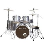 Vault Groover Plus 20" 5-Piece Acoustic Drum Kit with Hardware, Cymbals & Throne - Grey