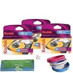 Kodak Power Flash Disposable Single Use Camera 800 ISO 35mm with Flash 27 Exposures (3 Pack) for High Definition (HD) Photos Plus 100% Silicone Wrist Band and a Microfiber Cleaning Cloth