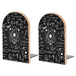 Scientific Formulas in Physics and Mathematics Book Ends Heavy Duty Wooden Bookends for Shelves to Hold Books Sturdy Non-Skid Decorative Book Stoppers for Books/Movies/CDs/Magazines