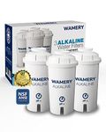 WAMERY Certified Alkaline Water Filter Replacement Fits Brita and Wamery Pitcher Cartridges 3-Pack, Increases Water pH.