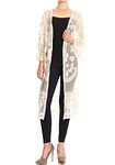 Anna-Kaci Womens Long Embroidered Lace Kimono Cardigan with Half Sleeves, Beige, OneSize