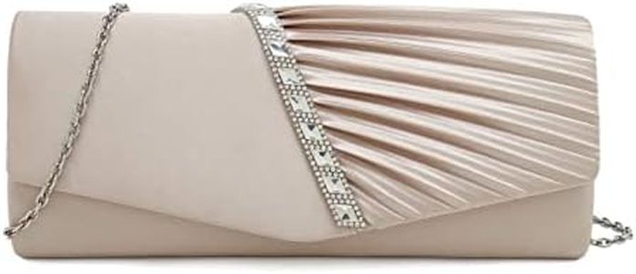 CHARMING TAILOR Evening Handbag Crystal Embellished and Pleated Satin Clutch (Champagne)