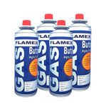 SprayCheck Flamex4 Portable High Pressure Butane Liquefied Gas Canister 310grams(gross wt)/225g (net wt) Universal Nozzle/Pin suitable for small stove, blowtorch, lighter refill. Pack of 4Canisters