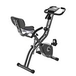 Folding Exercise Bike with 10-Level Adjustable Magnetic Resistance | Upright and Recumbent Foldable Stationary Bike is The Perfect Workout Bike for Home Use for Men, Women