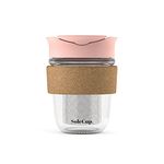 SoleCup. Travel Mug Loose Tea Infuser - Detachable Tea Strainer with Spillproof Lid - BPA-Free Reusable Glass Travel Coffee Cup with Cork Band (Pink)