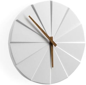 Driini Staircase Modern Wall Clock - Unique 10.5 in. Frameless Concrete Design - Contemporary, Minimalist Decor; No Numbers - Silent Battery Operated Clocks with Decorative Wooden Hands; White