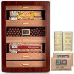 Marvero Cigar Humidors, Cedar Wood Humidor with Digital Hygrometer, Drawers, Humidifiers and Gold-Plated Hardwares. Cigar humidor Cabinet for Men Husband Father, 300 Cigars Capacity Walnut Color