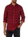 Amazon Essentials Men's Slim-Fit Long-Sleeve Plaid Flannel Shirt, Red Buffalo, Medium