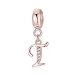 sam panda Alphabet Charms 925 Sterling Silver Letter Initial A-Z Charm Beads Fit pandora for Bracelet, Rose Gold (T)