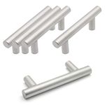 Probrico 5 Pack Brushed Nickel Stainless Steel 64mm Hole Centers Kitchen Cabinet T Bar Handle Furniture Drawer Pulls Cuoboard Knobs