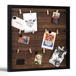 Houseables Magnetic Collage Picture Frame, Picture Boards Display, 50.8 cm x 50.8 cm, Dark Rustic Wood, Hanging Photo Board, w/Clips, 10 Magnets, for Polaroids, Postcards, Memo, Art, Dorm, Wall, Bulletin